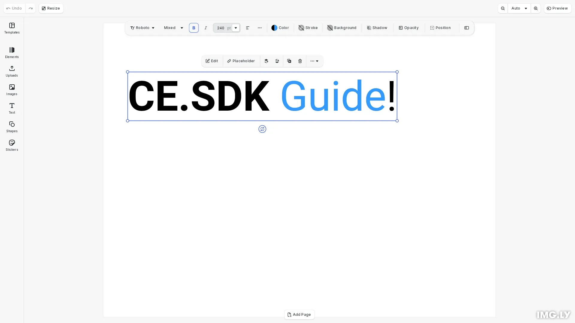 Edit Text example showing styled text with mixed formatting