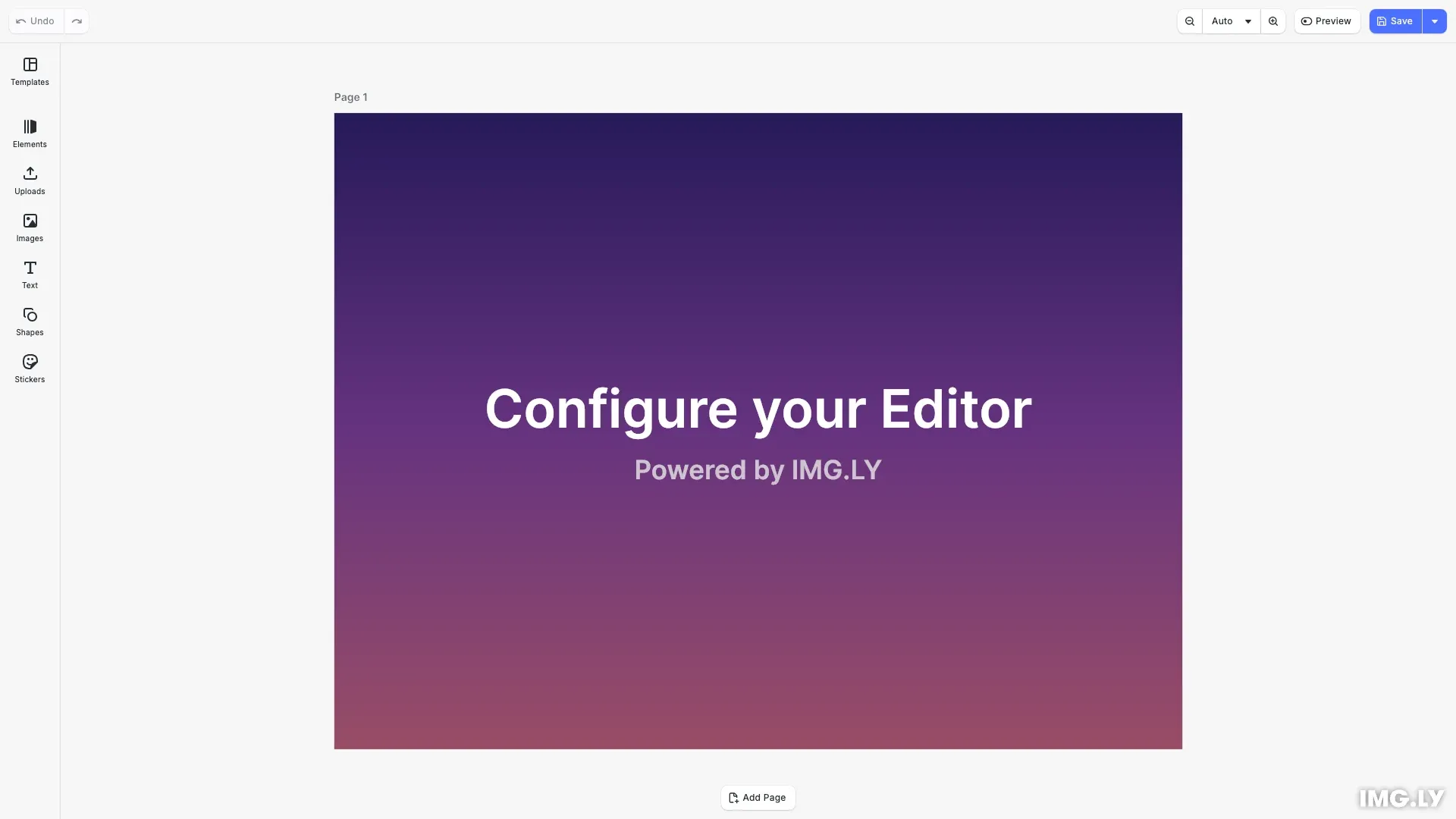 Configuration example showing CE.SDK editor with theme toggle in navigation bar