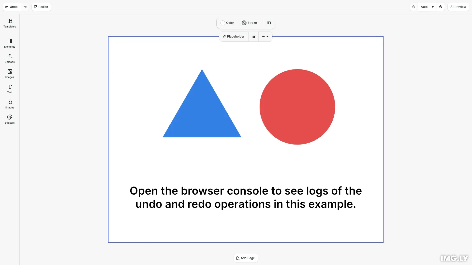 Undo and History example showing the CE.SDK editor with undo/redo controls