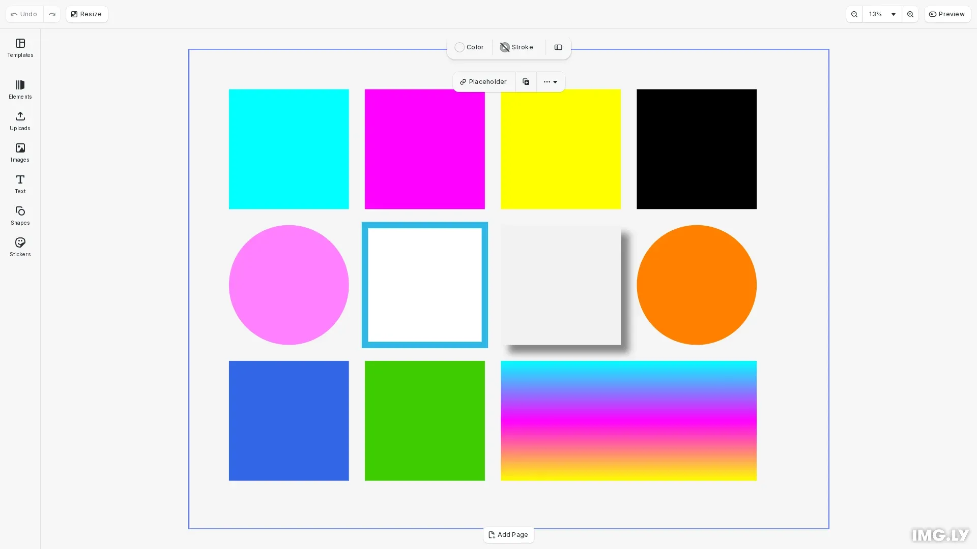 CMYK Colors example showing blocks with cyan, magenta, yellow, and black colors for print